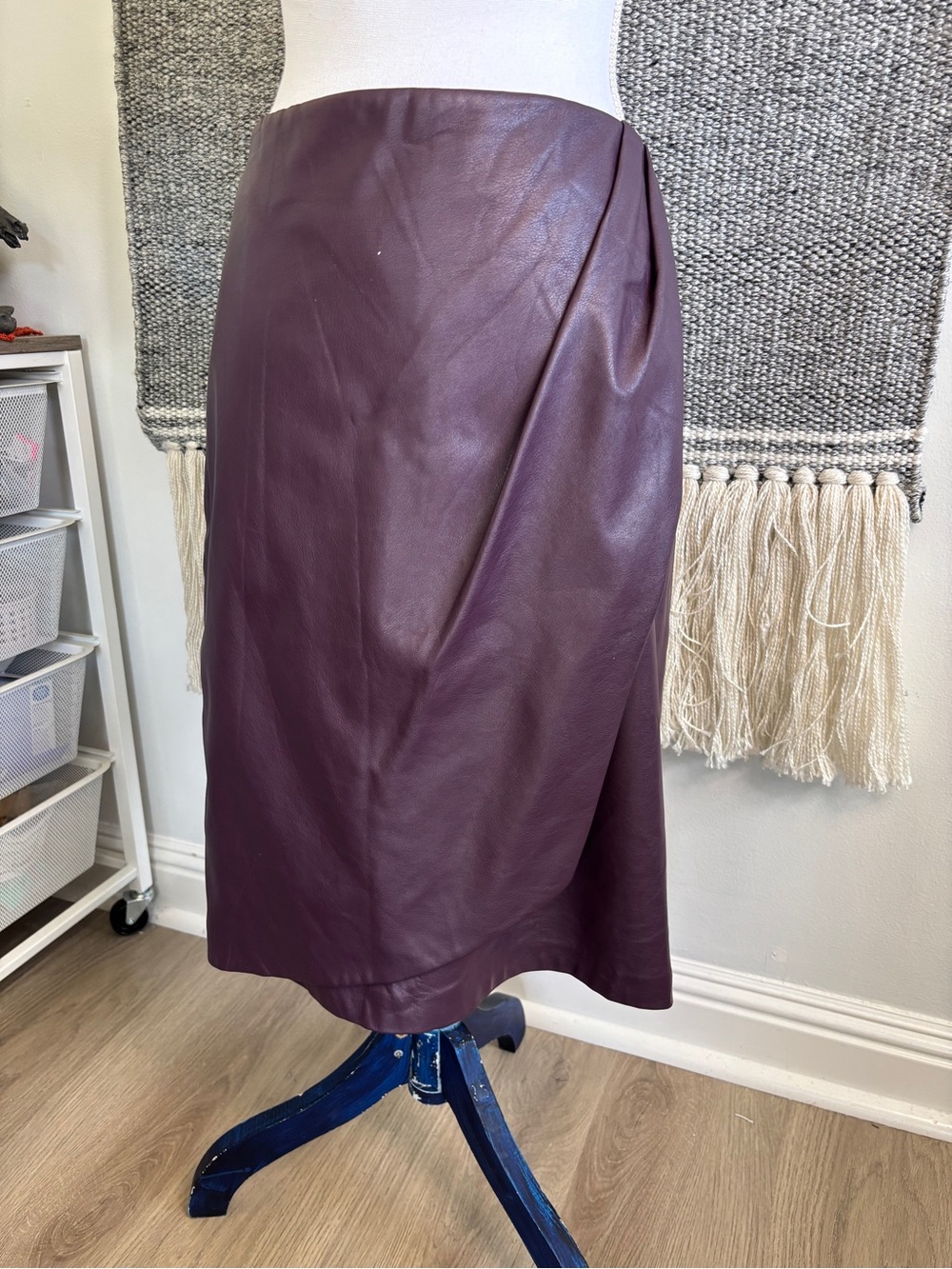 Vintage Calvin Klein Deep Plum Faux Leather Midi Skirt